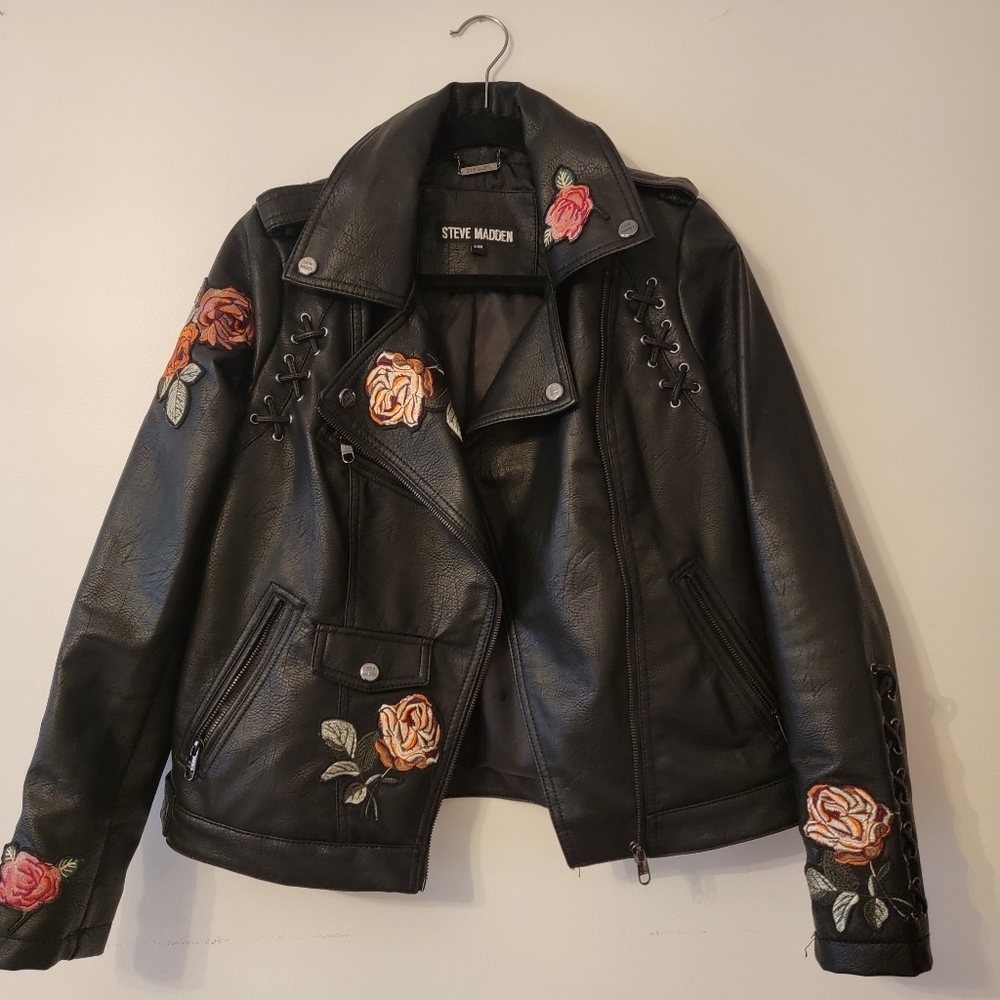 Steve madden leather jacket with roses size M